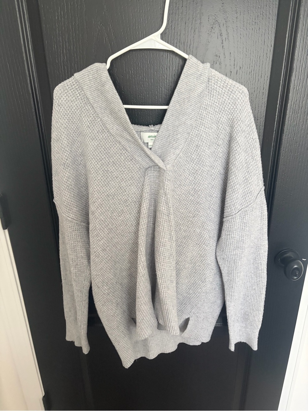 Aerie Light Gray Knit Hooded Sweater